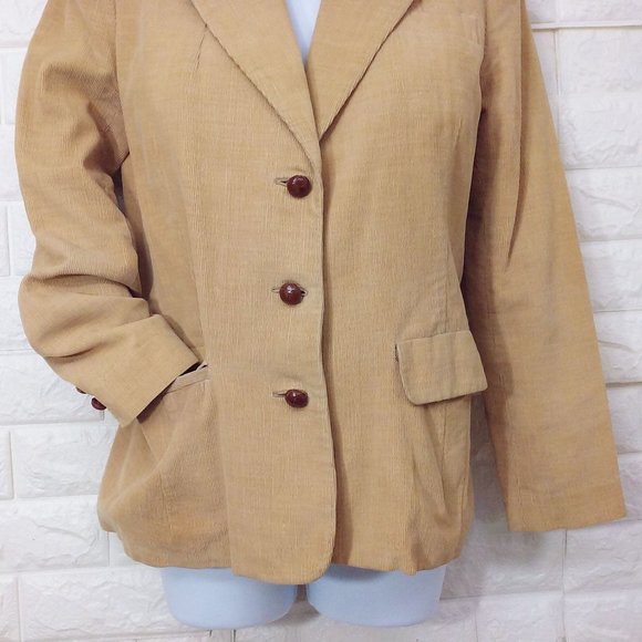 Vintage 70s Corduroy Blazer 3-Button Jacket S(6/8) Pockets Urban Preppy Tan - Picture 2 of 10